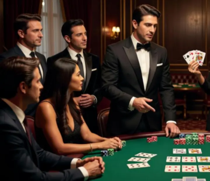 Hostowie wieczoru pokerowego uczą zasad uczestników