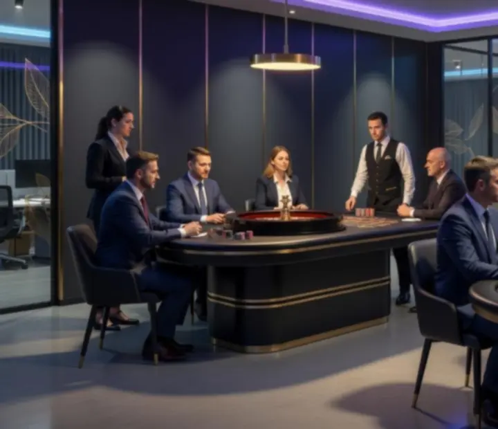 Biuro przekształcone w elegancką przestrzeń eventową z kasynową strefą rozrywki